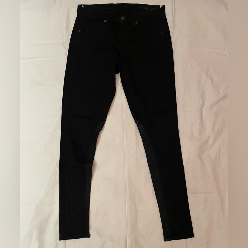 Rag & Bone Midnight Black Skinny Jeans with Leather Detail (Size 28)